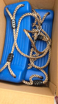 Set of 2 Blue Plastic Swing Seats with Adjustable Ropes & Carabiners