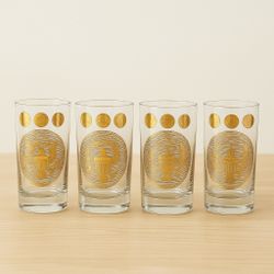 Vintage MCM 4 Highball Culver/Cera Style Presidential Seal Coin Glasses, 5.75x3”