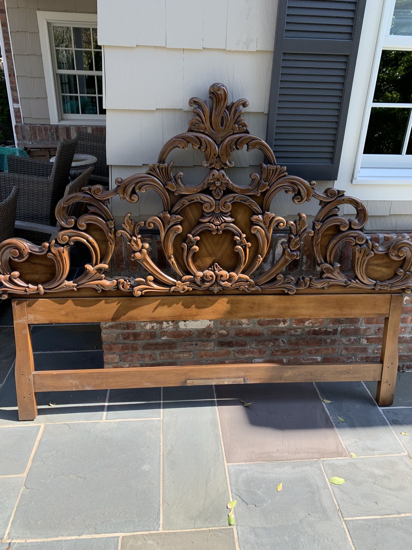 Queen Size Carved Wood Headboard.