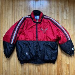 VTG 90s STARTER Chicago Bulls Insulated Full Zip Black/Red Men’s Jacket Sz. XL