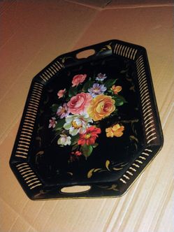 Vintage toleware tray painted with beautiful floral design