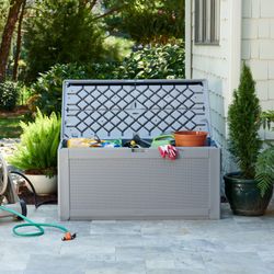 Rubbermaid Deck Box, Extra Large, 134 Gallon, Light Grey, 48lb, 58'L x 11"W x 31.5"H