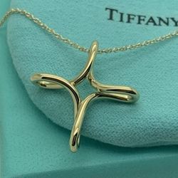 Tiffany Co 18K Yellow Gold Elsa Peretti Cross Infinity Necklace