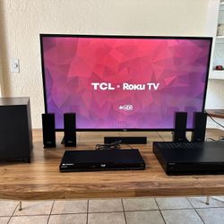 49” TCL Roku TV and Sony Home Theater System