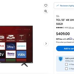 TCL 55’’ 4K UHD HDR Smart Roku TV