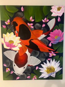 Hand painted on Canvas 72x60 koi