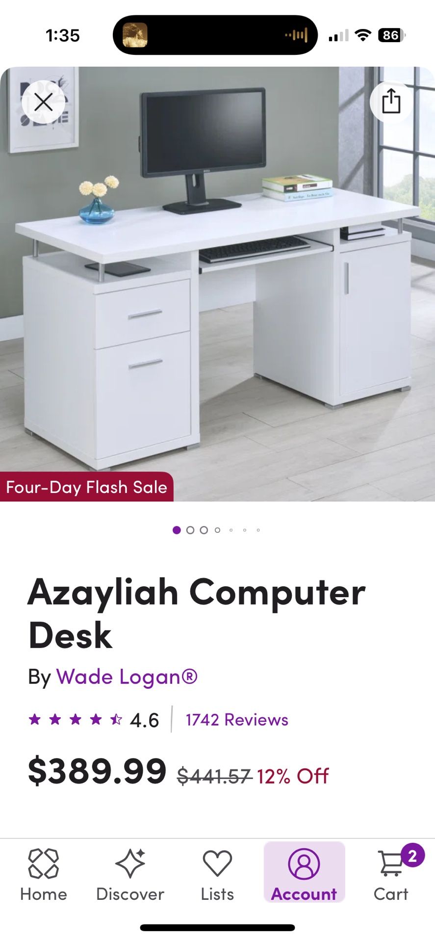 Brand new Azayliah white computer desk
