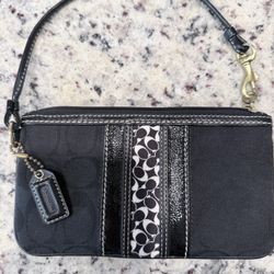 Coach F87591 Signature PVC Double Corner Zip Wristlet Wallet - Black