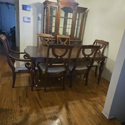 Wood Dining Room Set W/ 6 Chairs & China Cabinet