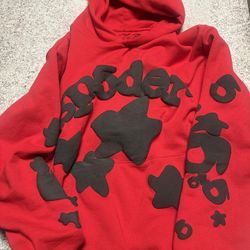 red and black sp5der hoodie 