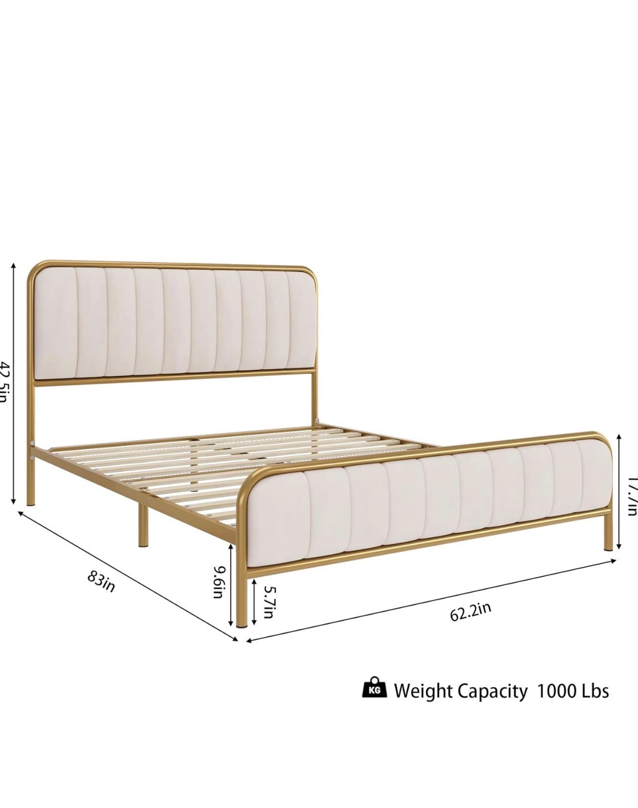 Queen sized bed frame with button tufted headboard