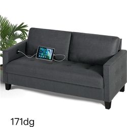 57"W Comfy Loveseat Sofa with USB 2 Seater Tufted Deep Love Seat Couches, Dark Grey
