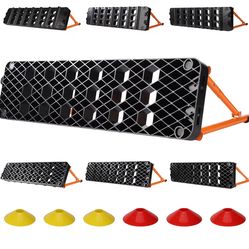 Soccer Rebounder Board with 6 Training Cones, Portable Dual-Surface Kickback Wall with 3 Adjustable Angles