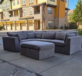 Gray Sectional Sofa with Storage Ottoman