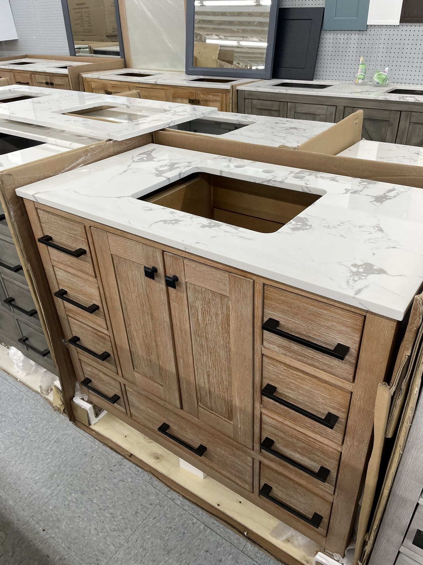 Bathroom vanity cabinet 42” full Teak Quartz top with sink