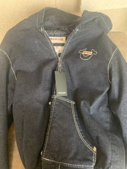 True Religion Men's Denim Big T Hooded Jacket