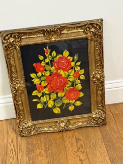 Vintage framed needlepoint  art  very cute frame made in USA at 1969