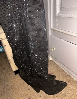 Black Rhinestone Over-the-Knee Boots