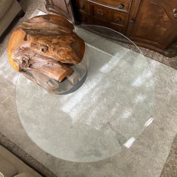 Antique Teak Root Coffee Table With Glass Top