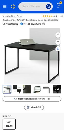 Zinus Jennifer 47" x 29" Black Frame Desk
