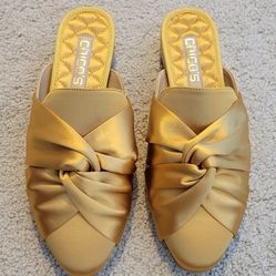 New Chico's Gold Satin Mule Shoes