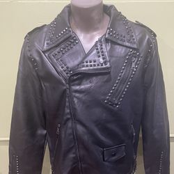Barabas Jacket Leather Black Studded Slant Zipper