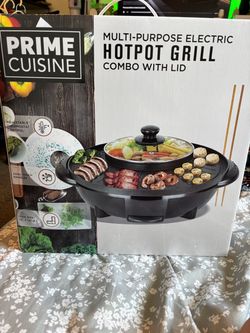 Prime Cuisine Electric Hotpot Grill Combo with Lid
