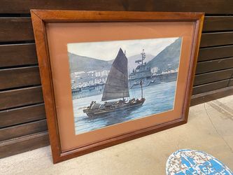 Ships in Hong Kong Harbor Signed Print by Louis J Kaep