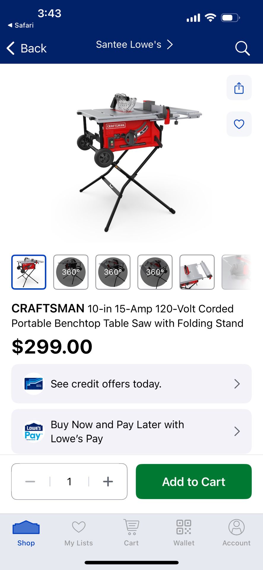 Craftsman 15amp Table Saw 