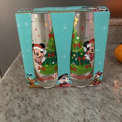 Disney Christmas Glass Cups 