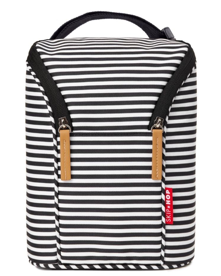 Skip Hop Insulated Breastmilk Cooler And Double Baby Bottle Bag, Black & White Stripe
