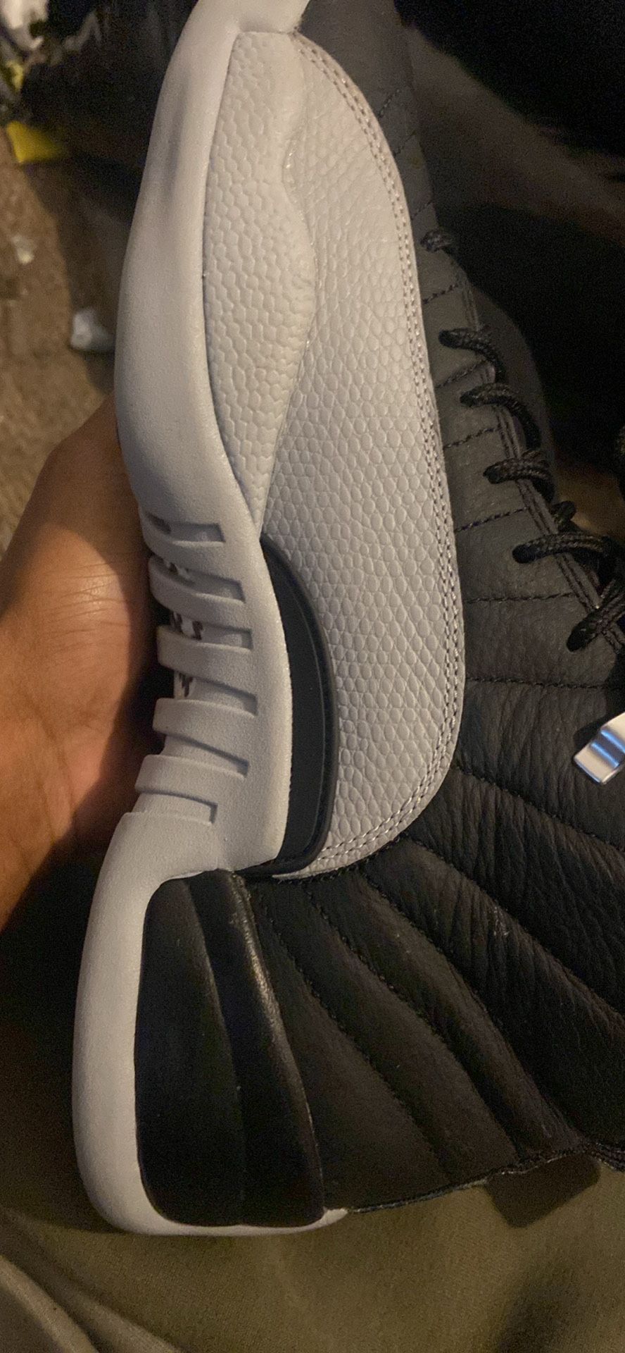 Jordan 12 Baron, Black and Grey In Color, Size 11