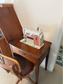 Vintage Singer Touch & Sew Machine with Original Cabinet