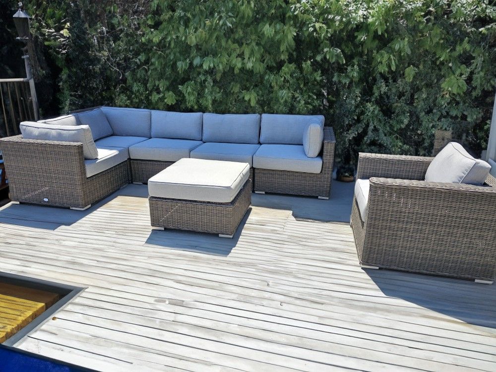 New 7pc Outdoor Patio Furniture Sunbrella Wicker Hdpe Lounge Sectional