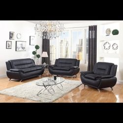 Brand New Black 3pc PU Sofa Set