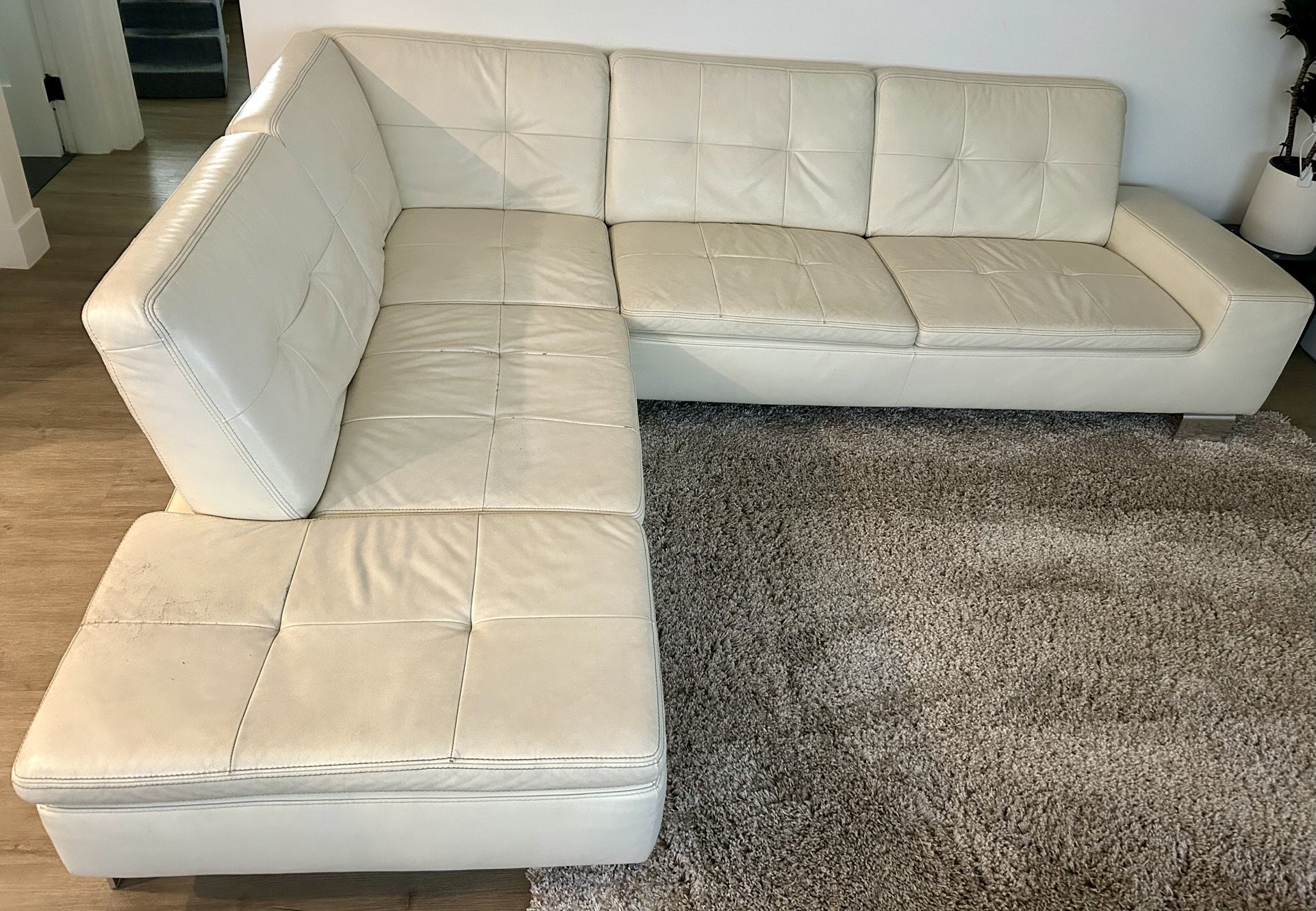 Modern White Leather Sectional Sofa