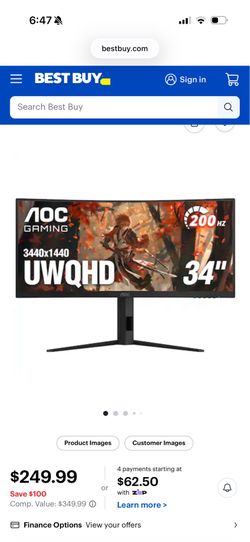Aoc 34” curved gaming monitor