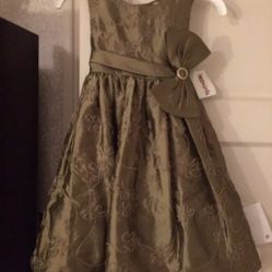 NWT Jenny & Me Size 5 Bronze Holiday Christmas Dress Rhinestone Bow Embroidered