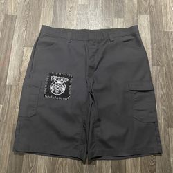 Skater Wide Leg Dark Grey Cargo Shorts With Exodus Patch