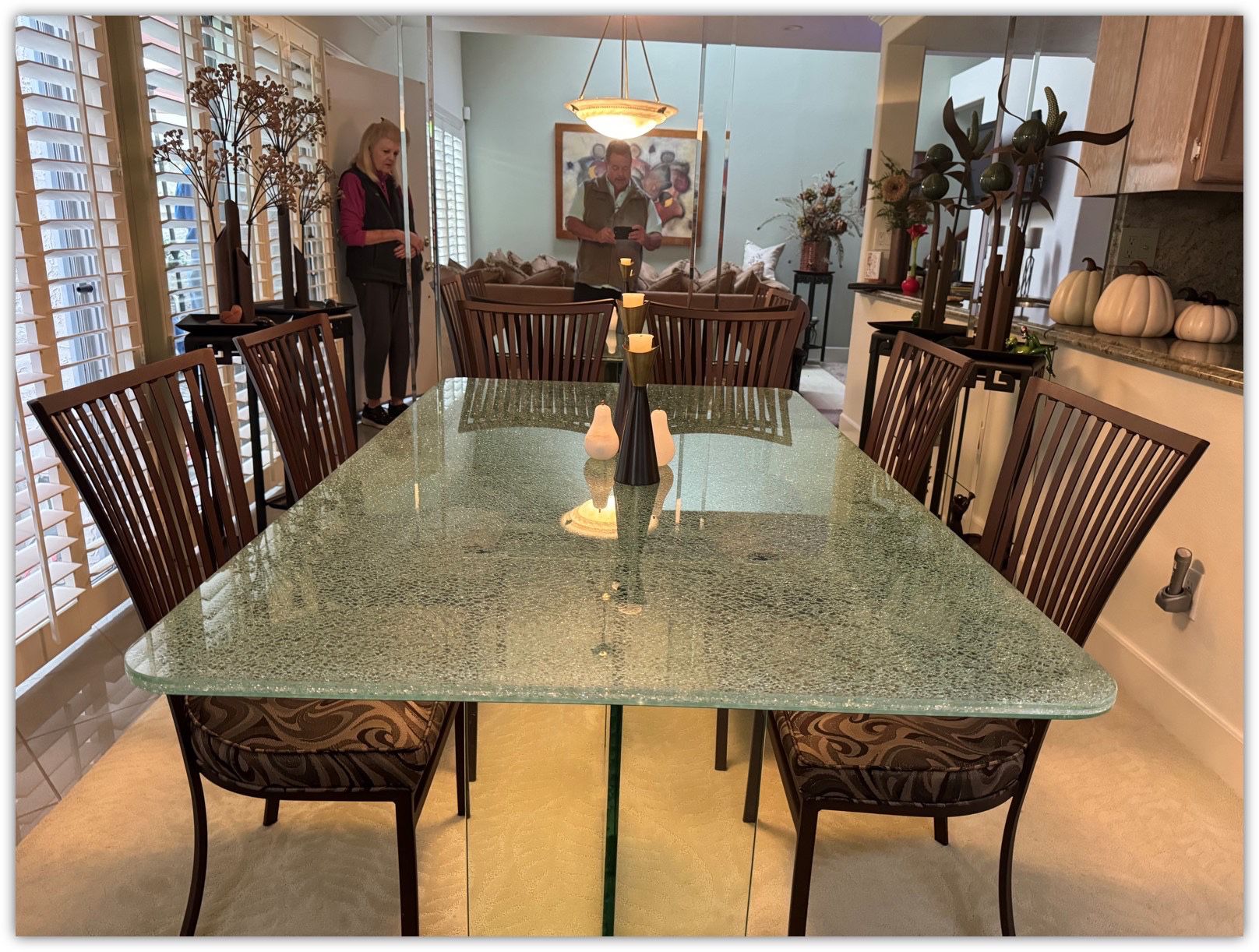 Crackled Glass Top Dining Table And 6 Chairs