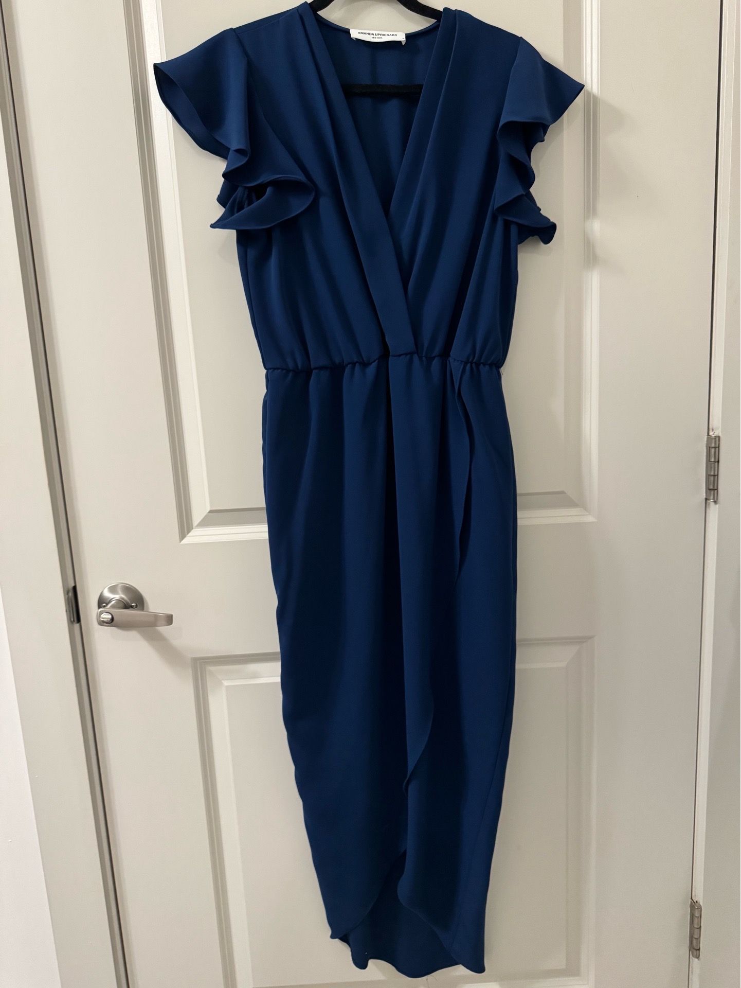 Anthropologie Amanda Uprichard Blue Sz M Flutter Sleeve Maxi Dress Made In USA