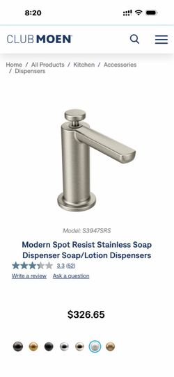 MOEN® PREMIUM MODERN SOAP DISPENSER, SPOT RESIST™ SL3