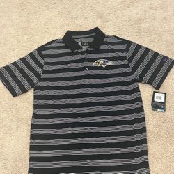 Nike ONFIELD Mens Baltimore Ravens Polo Black Striped Dri-Fit Performance Small