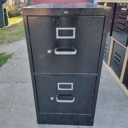 Black Two Drawer Filing Cabinet With Stop Button