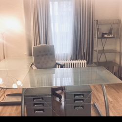 Glass Top Office  DeskTwo Filing Cabinets Tall Shelf 