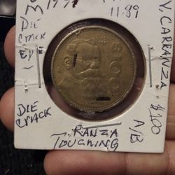 🎊Mexico Coin(1991)"0/M"( V. Carranza ) Wt:11.89. W./ Errors .