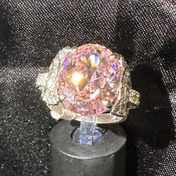 Gorgeous Pink Stone With Faux Diamonds Fashion Ring SZ 8