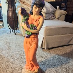 Vintage Roman Woman Holding Grapes Statue, Tall, Exquisite!
