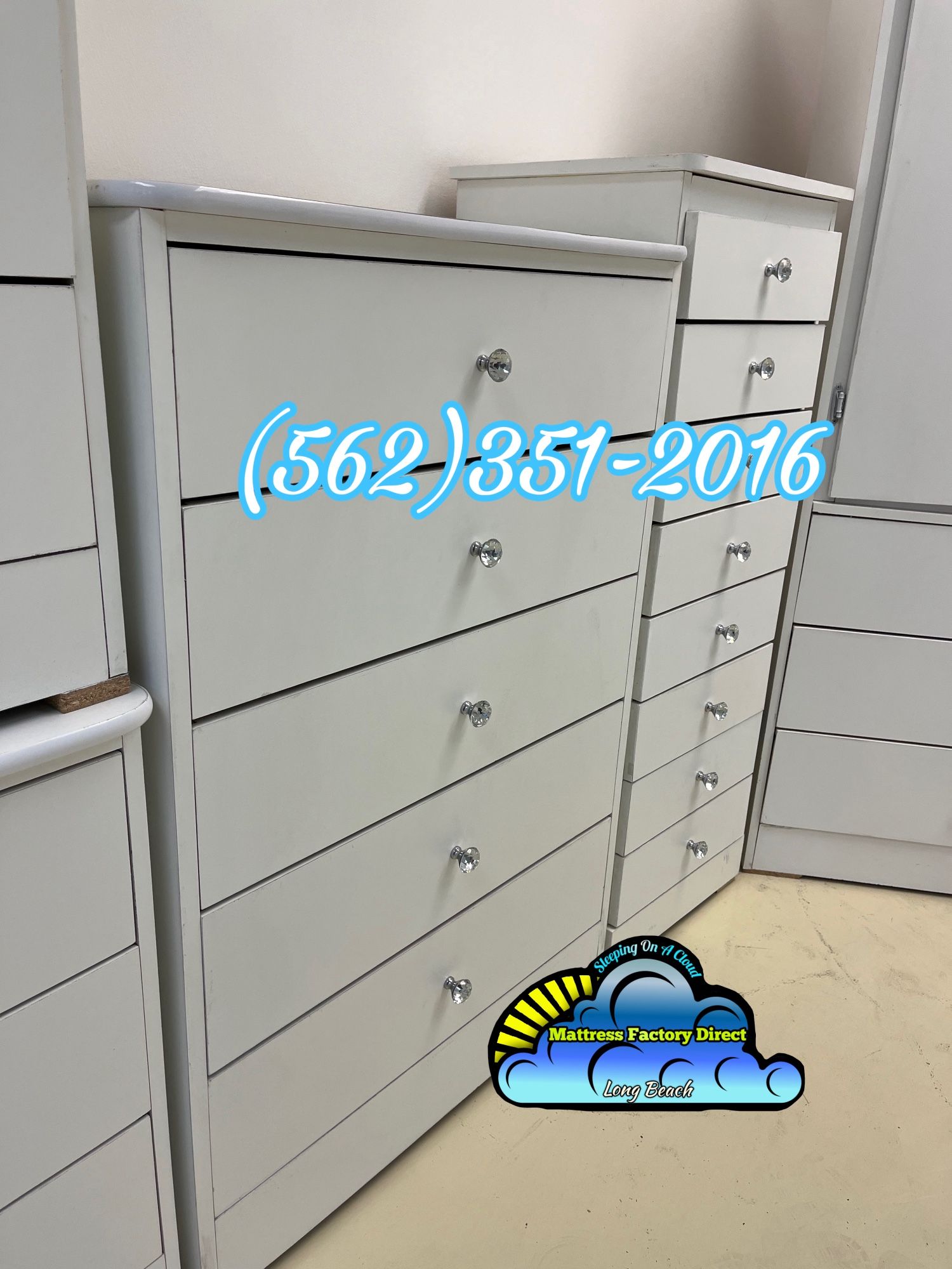 White Wood Five Drawer Chest Dresser With Diamond Knobs Mueble Blanco Madera