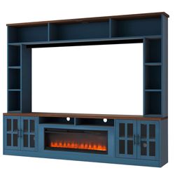 U-Can 95.5 W Wall Unit Entertainment Center with Bookshelves for TVs up to 80, Modern TV Stand Media Console with electric fireplace Cabinets, and Adj